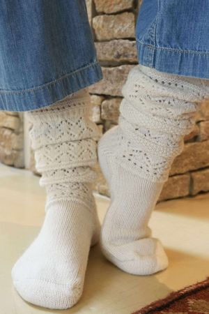Pointelle Knit Slouch Socks Ecru /30=